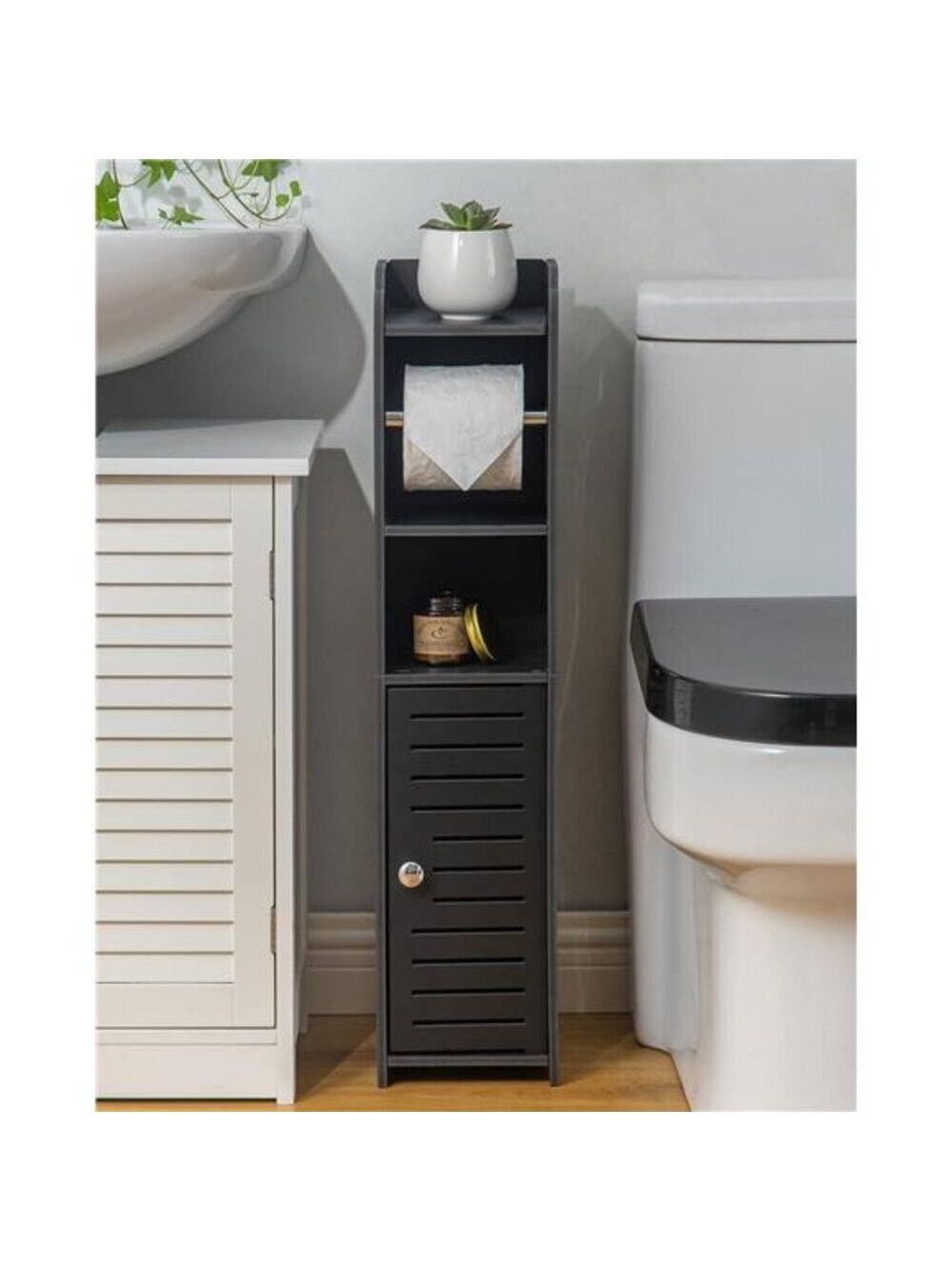 Freestanding Toilet Paper Holder Stand No Drill Bathroom Storage Small Space Rac - Picture 3 of 6